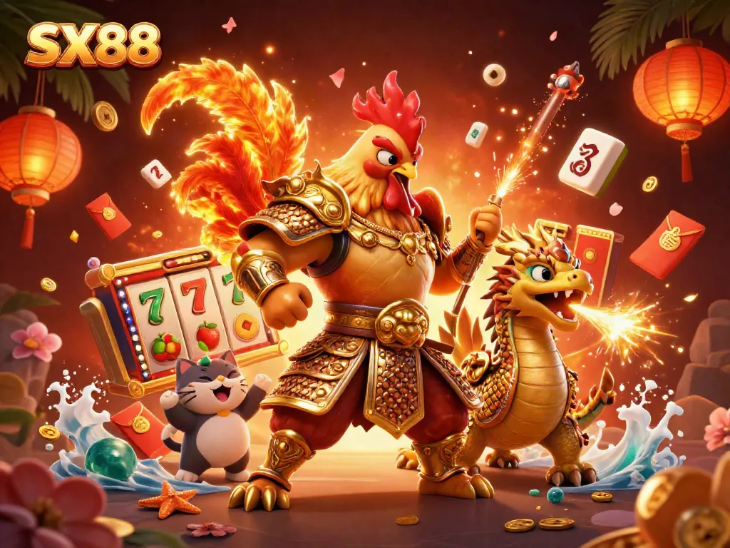 SX88 showcases a thrilling gambling scene with vibrant gaming elements and dynamic characters.