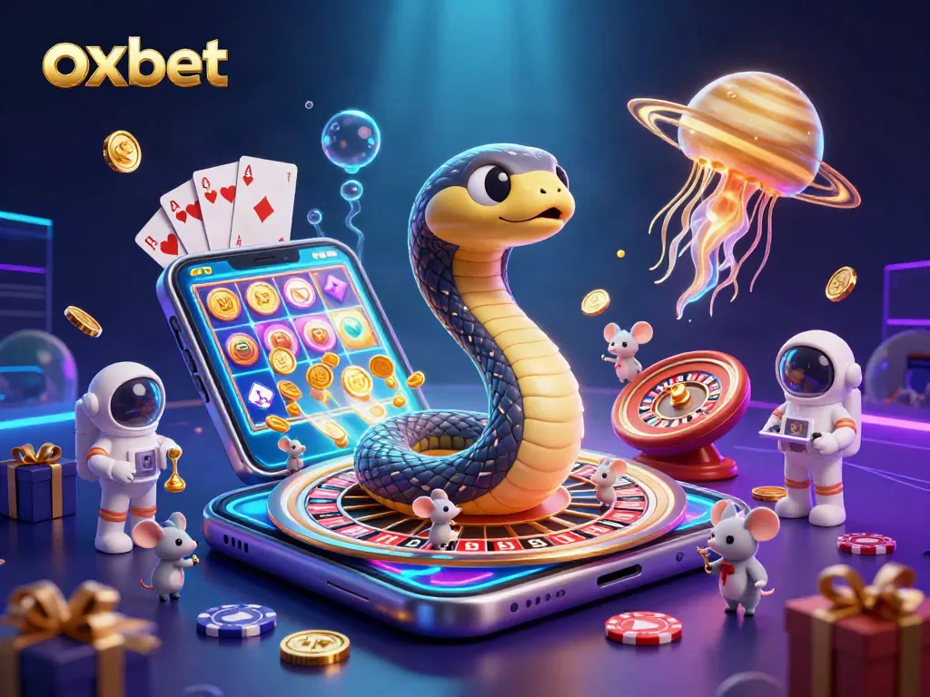 Experience the excitement of oxbet with a vibrant 3D illustration of cosmic gambling elements.