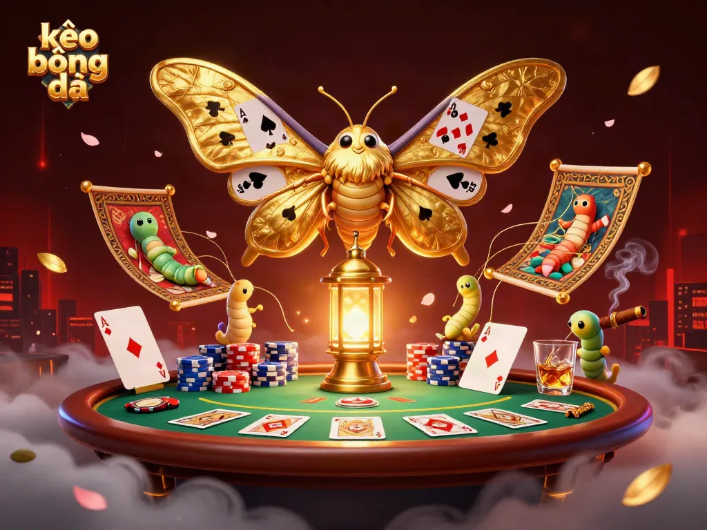 Engage in kèo bóng đá with vibrant casino scenes illustrated by an atlas moth and vibrant poker elements.