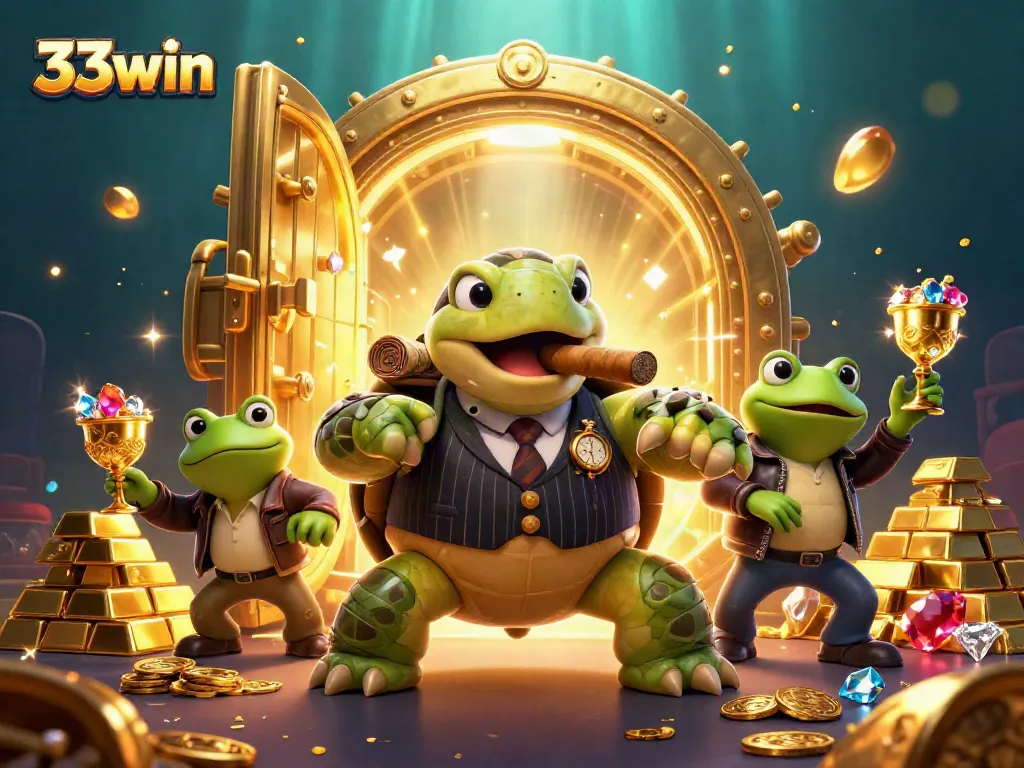 Engage with thrilling 33win gaming adventure featuring characters celebrating big wins in a vibrant casino.