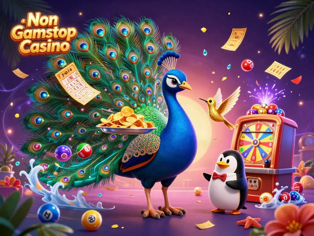 Engage with Non Gamstop Casino action featuring vibrant lottery elements and dynamic characters in a rich casino scene.