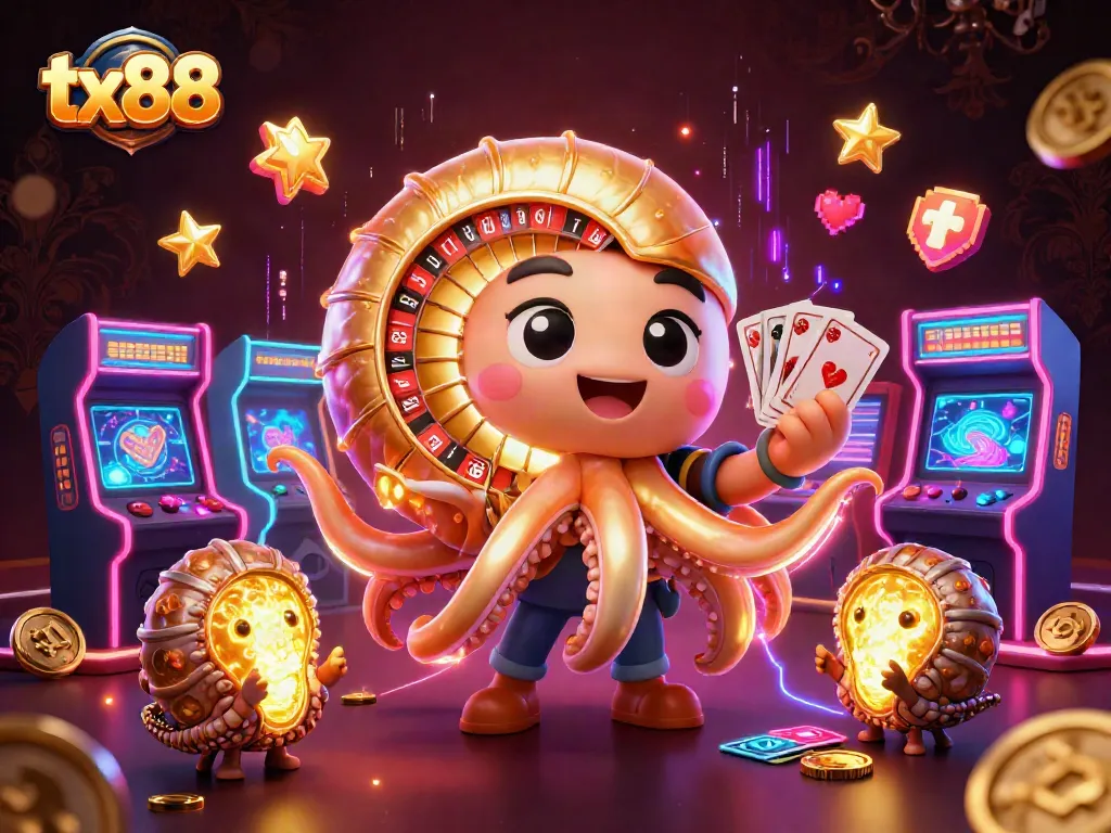 Experience thrilling gaming action at tx88 with a giant nautilus roulette wheel and vibrant game machine elements.