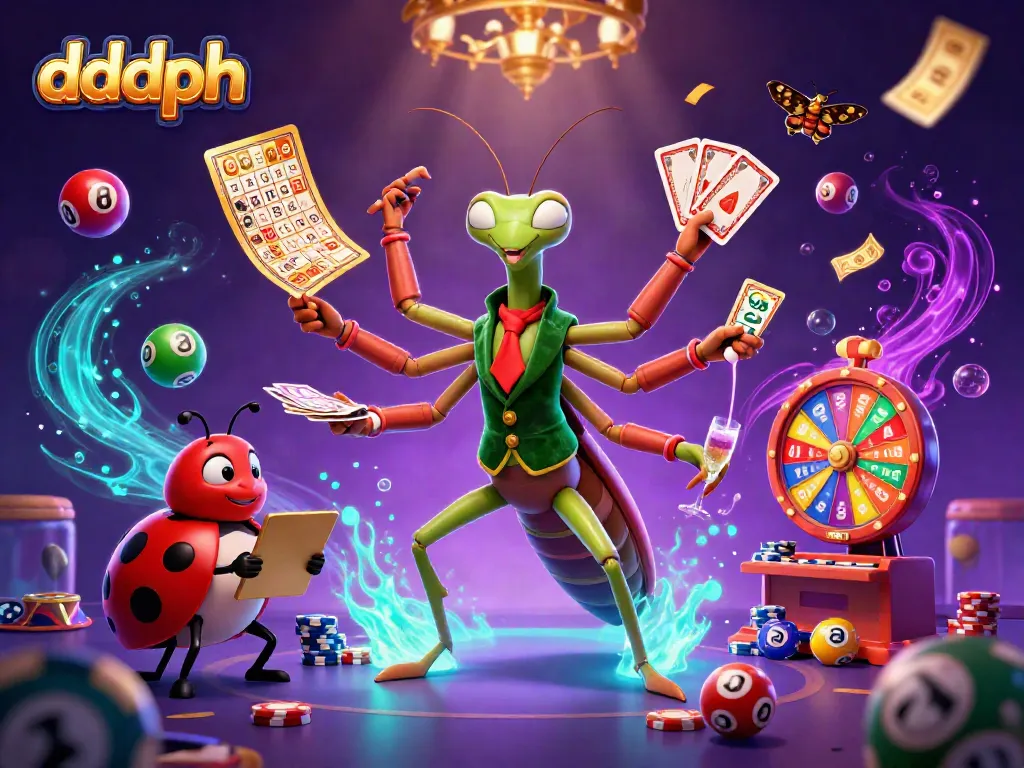 Engage in the excitement of dddph with a vibrant 3D casino scene filled with lottery elements.