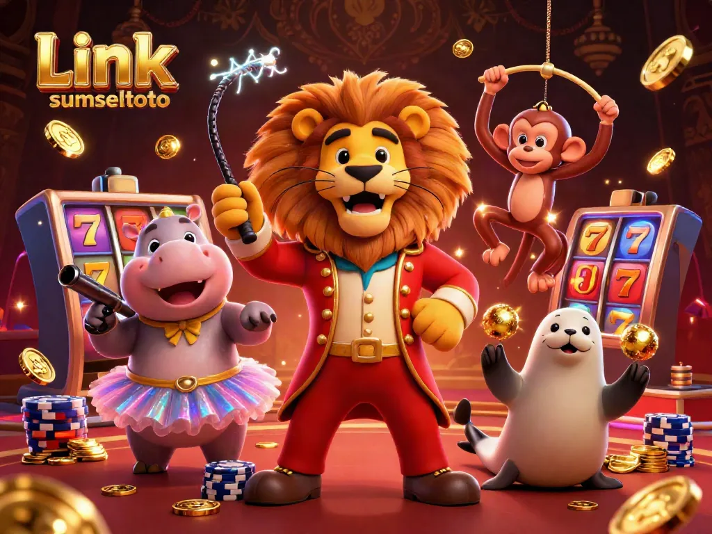 Experience the excitement of Link sumseltoto in a vibrant casino scene with animated characters and golden gaming treasures.