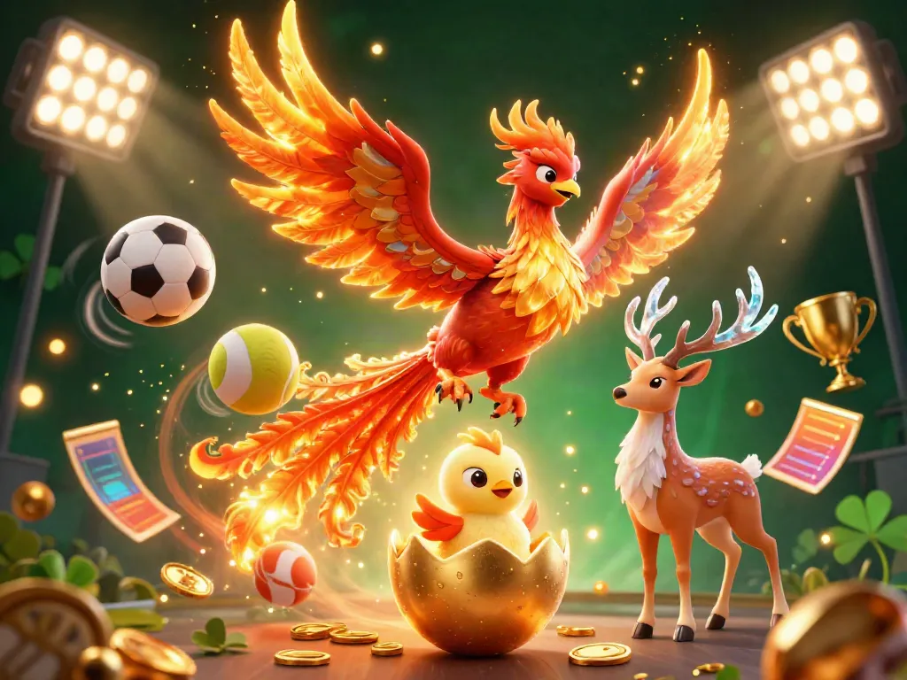 Experience dynamic betting action at da88 with vibrant 3D phoenix and sports elements.