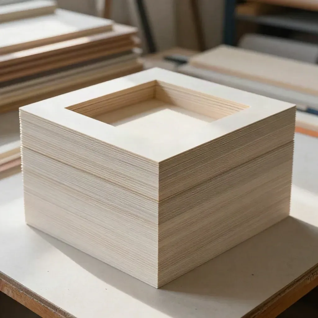 Cut mount boards with a double-window mount and bevel sample on a framing bench.