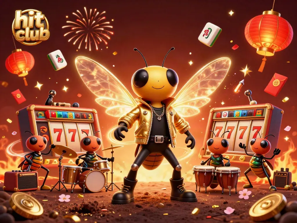 Engage with the hit club's festive gaming scene featuring vibrant characters and casino elements.