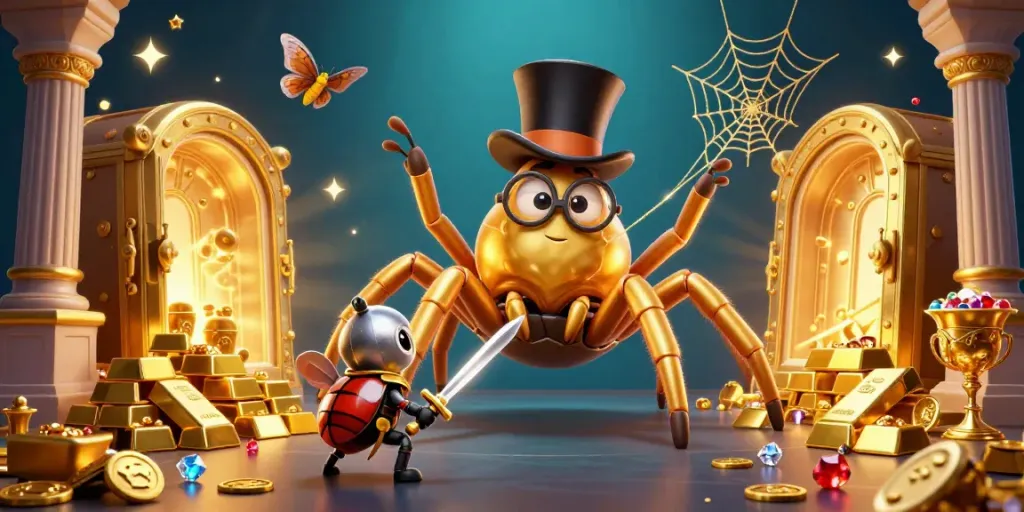 Engage in thrilling 33win casino action amidst a vibrant illustration featuring golden treasures and brave characters.