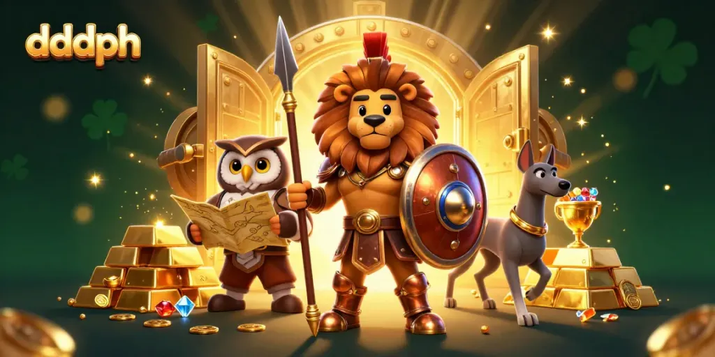 Experience the thrill of gaming with dddph's vibrant casino illustration featuring mystical characters and treasures.