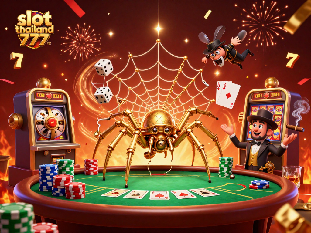 Spin the reels with slot thailand 777, showcasing a vibrant 3D casino scene filled with energy and excitement.