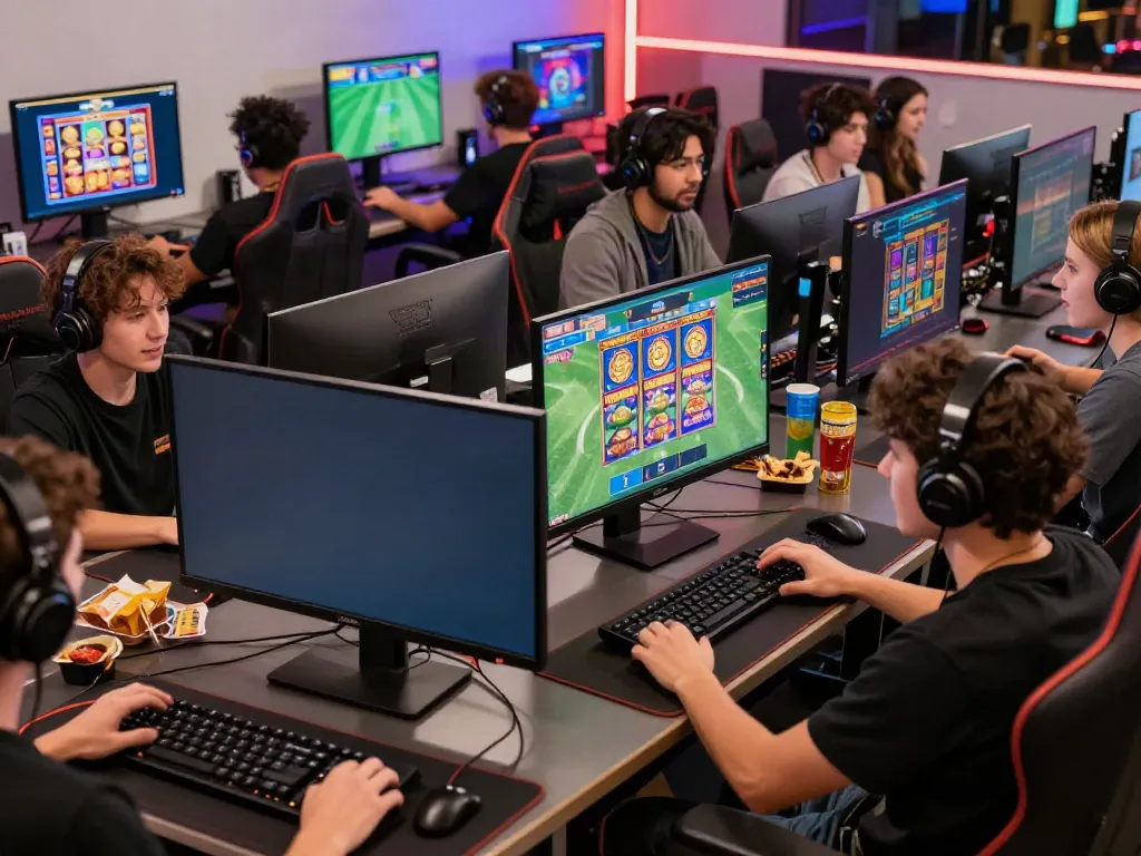 Engaged players at http://gem88-mobile.com enjoying diverse online gaming experiences in a vibrant setup.