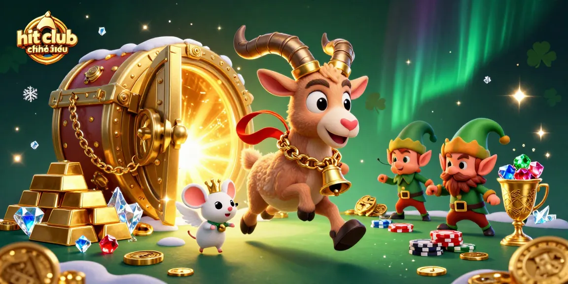 Experience excitement at hit club chính thức with festive characters stealing chips in a vibrant casino scene.