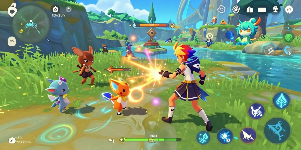 Action-packed scene of femboy hentai games in a colorful fantasy world with engaging characters.
