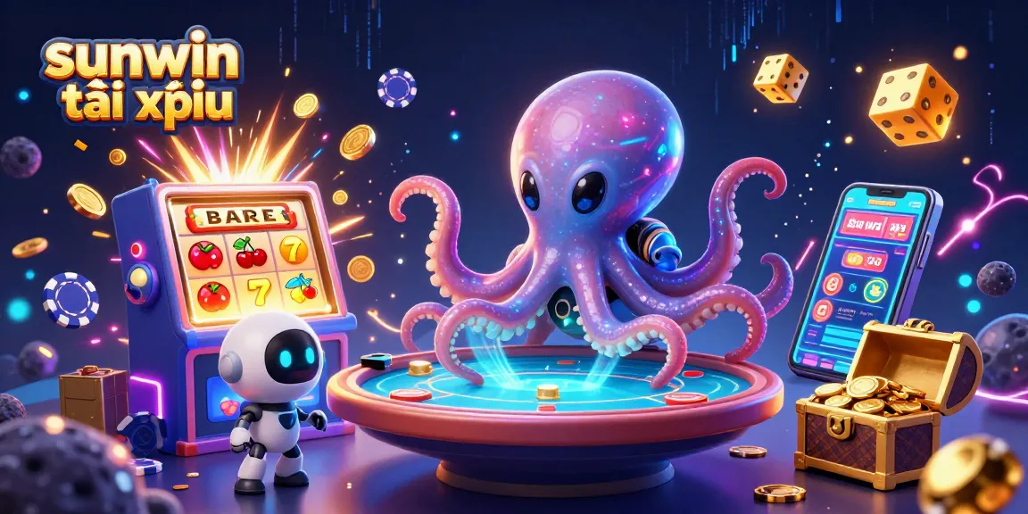 Engage in sunwin tài xỉu with an alien octopus at a holographic poker table surrounded by dynamic casino elements.