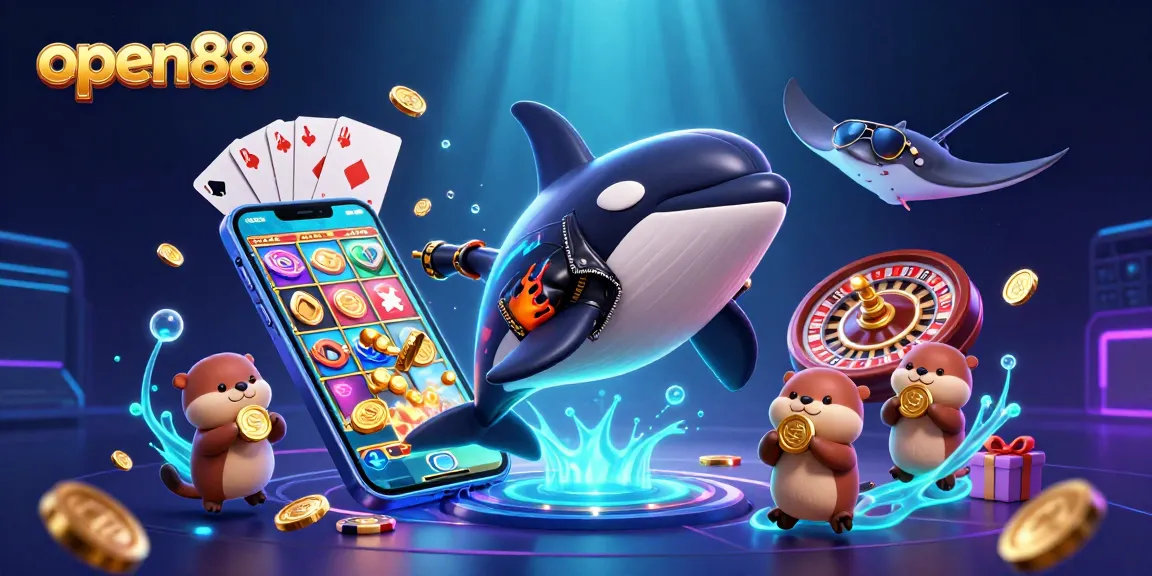 Experience open88's vibrant underwater casino scene with fun characters and engaging game elements.