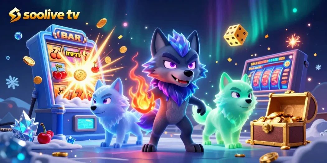 Experience excitement at socolive tv with a glowing wolf pack leader amidst a jackpot explosion.